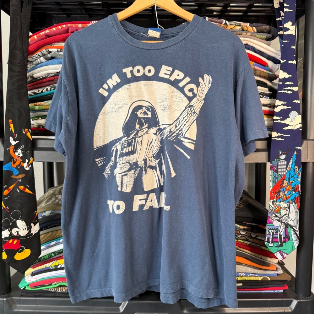 Retro Blue Star Wars Darth Vader Too Epic To Fail Graphic Tee Size XL